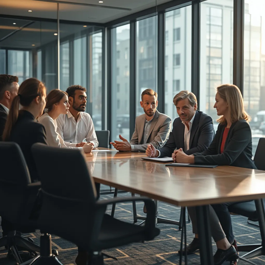 Equipo de consultores reunidos en oficina moderna